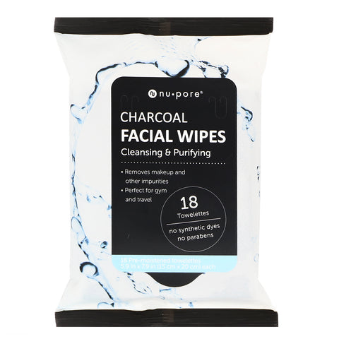 Nu-Pore, Charcoal Facial Wipes, 18 Pre-Moistened Towelettes