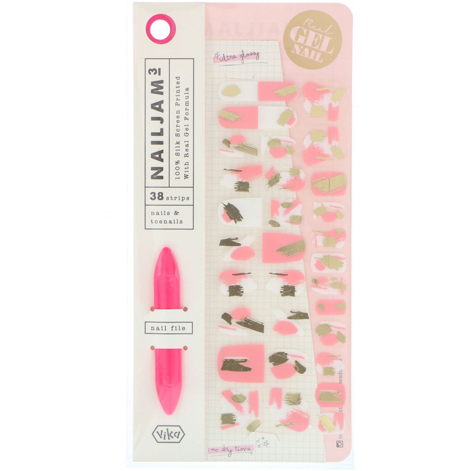 Vika Nailjam, Gel Nail Strips For Nails & Toenails, Pink Icing, 38 Strips