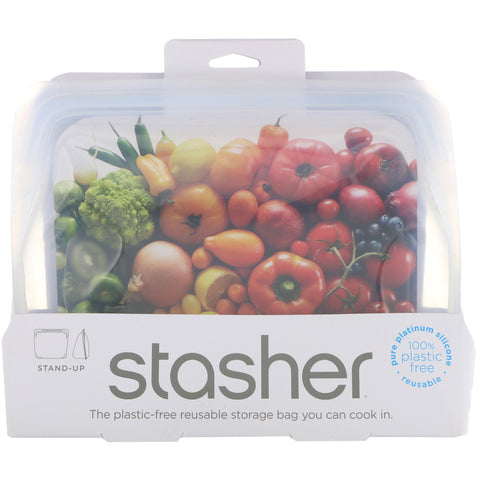 Stasher, Reusable Silicone Food Bag, Stand Up Bag, Clear, 56 fl. oz. (128 g)