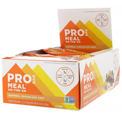 ProBar, Meal-On-The-Go, Oatmeal Chocolate Chip, 12 Bars, 3 oz (85 g) Each