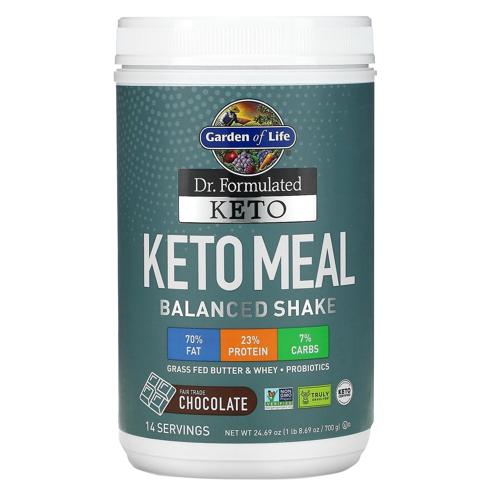 Garden of Life, Dr. Formulated Keto Meal Balanced Shake, Chocolate, 1.54 lbs (700 g)