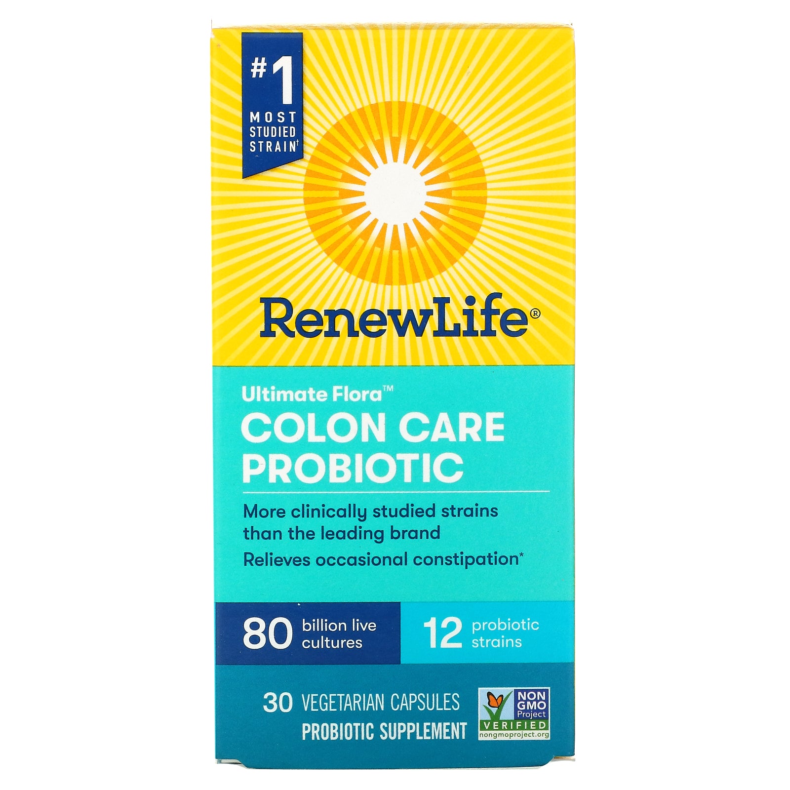 Renew Life, Ultimate Flora, Colon Care Probiotic, 80 Billion Live Cultures, 30 Vegetarian Capsules