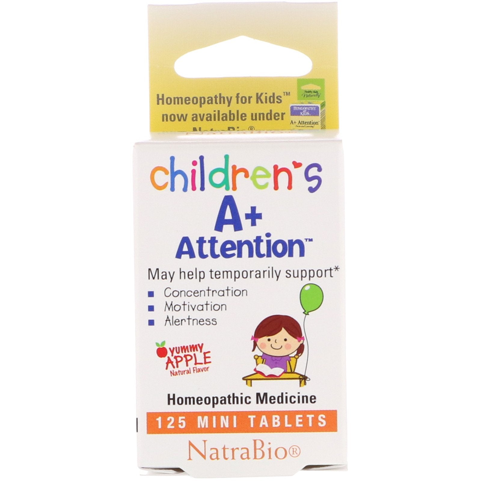 NatraBio, Children's A+ Attention, Yummy Apple, 125 Mini Tablets