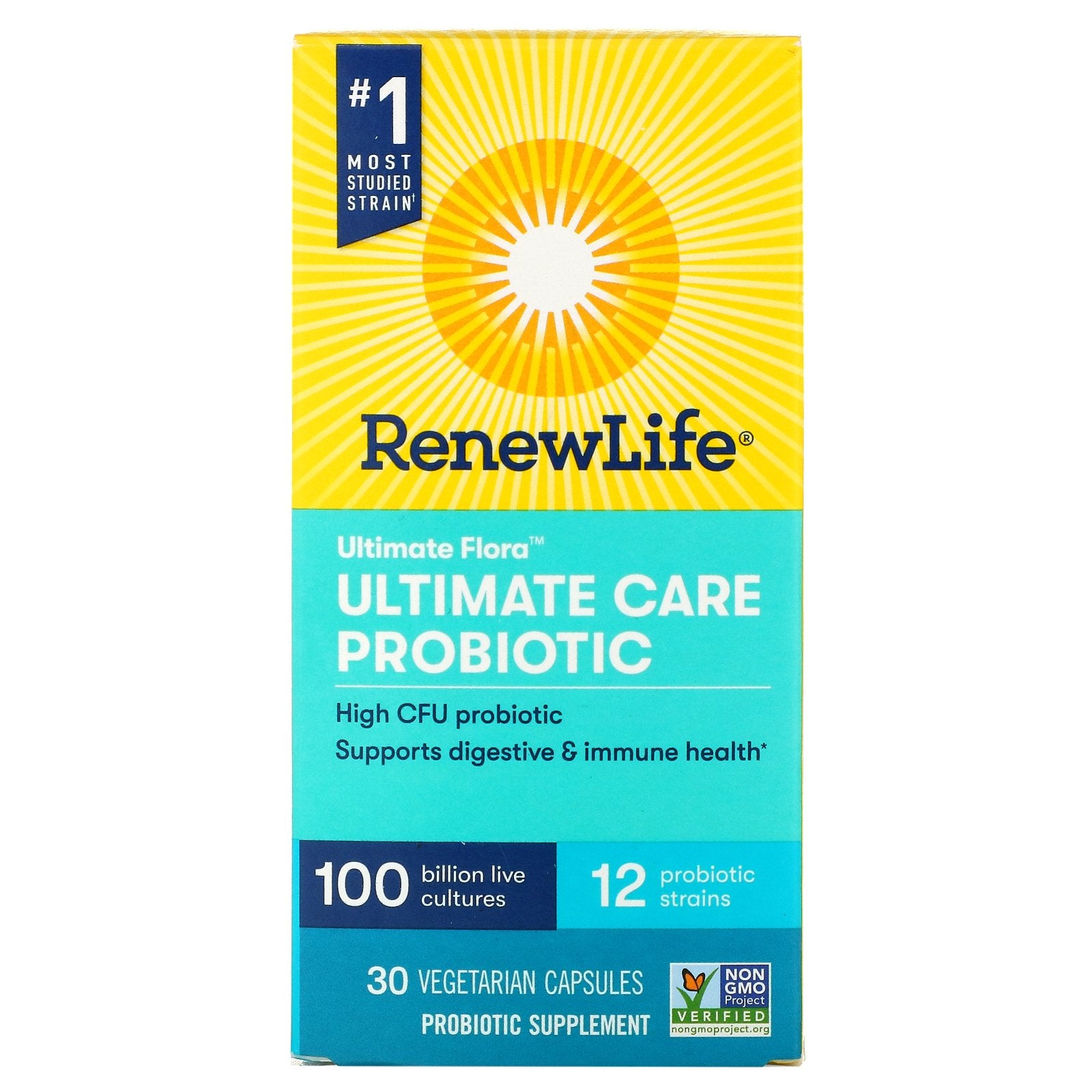 Renew Life, Ultimate Flora, Ultimate Care Probiotic, 100 Billion Live Cultures, 30 Vegetarian Capsules