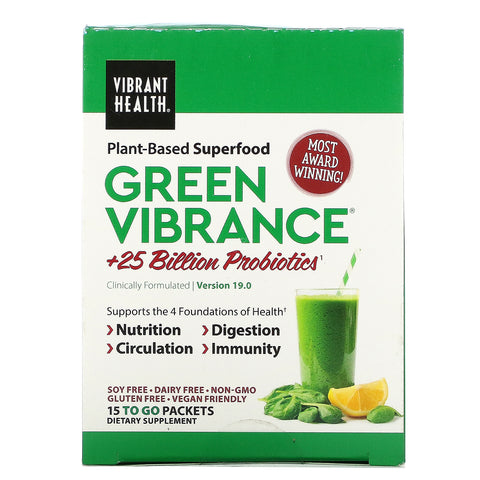 Vibrant Health, Green Vibrance +25 Billion Probiotics, Version 19.0, 15 Packets, 5.96 oz (168.9 g)