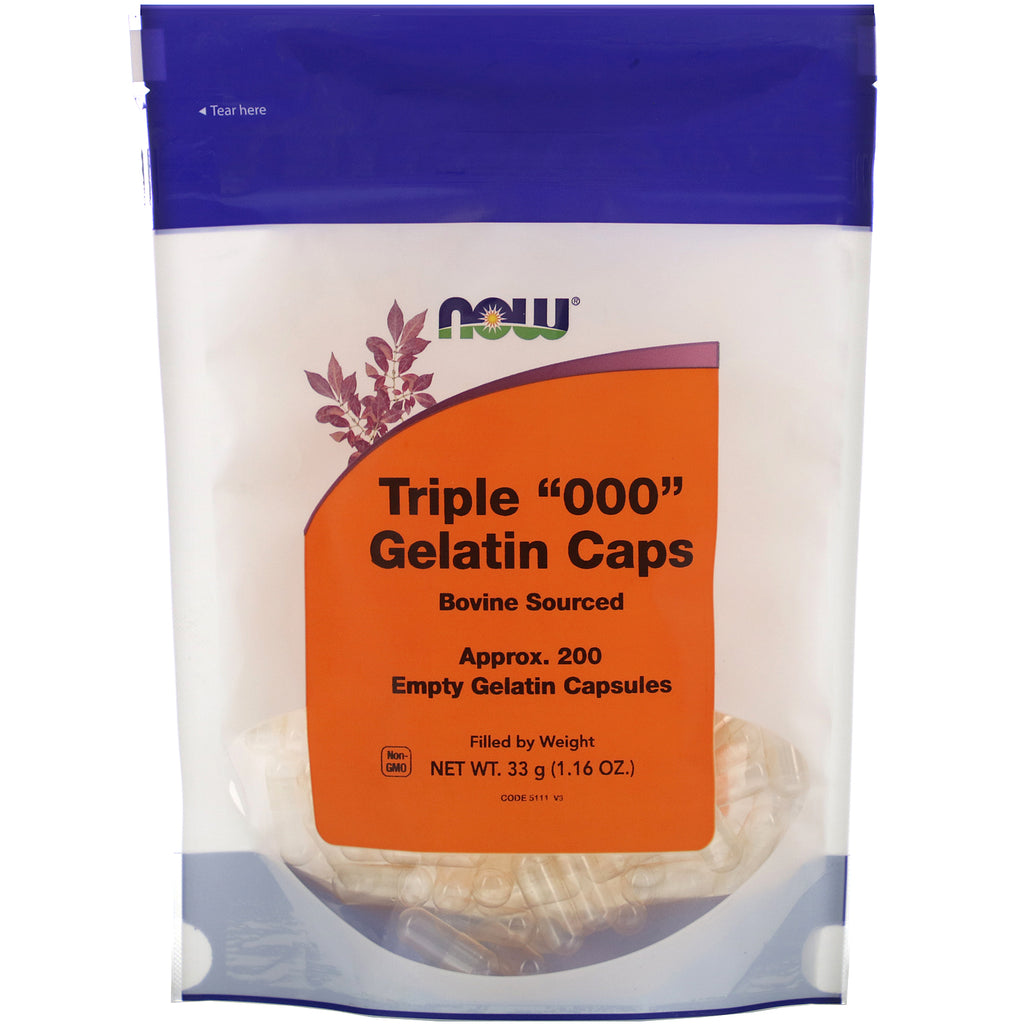 Now Foods, Triple "000" Gelatin Caps, Approx. 200 Empty Gelatin Capsules