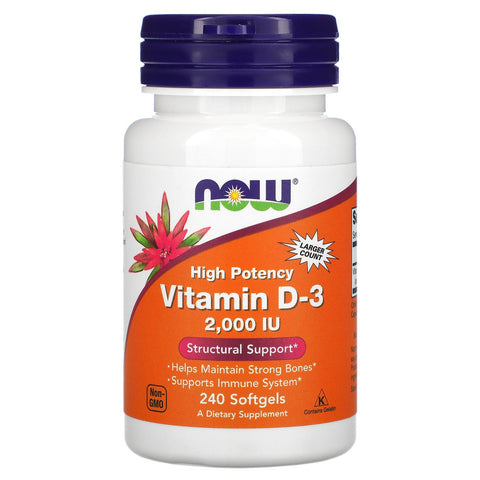 Now Foods, Vitamin D-3 High Potency, 50 mcg (2,000 IU), 240 Softgels