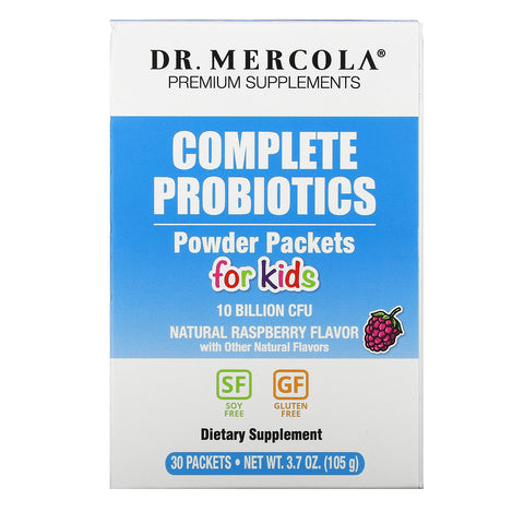 Dr. Mercola, Complete Probiotics Powder Packets for Kids, Natural Raspberry , 10 Billion CFU, 30 Packets, 0.12 oz (3.5 g) Each