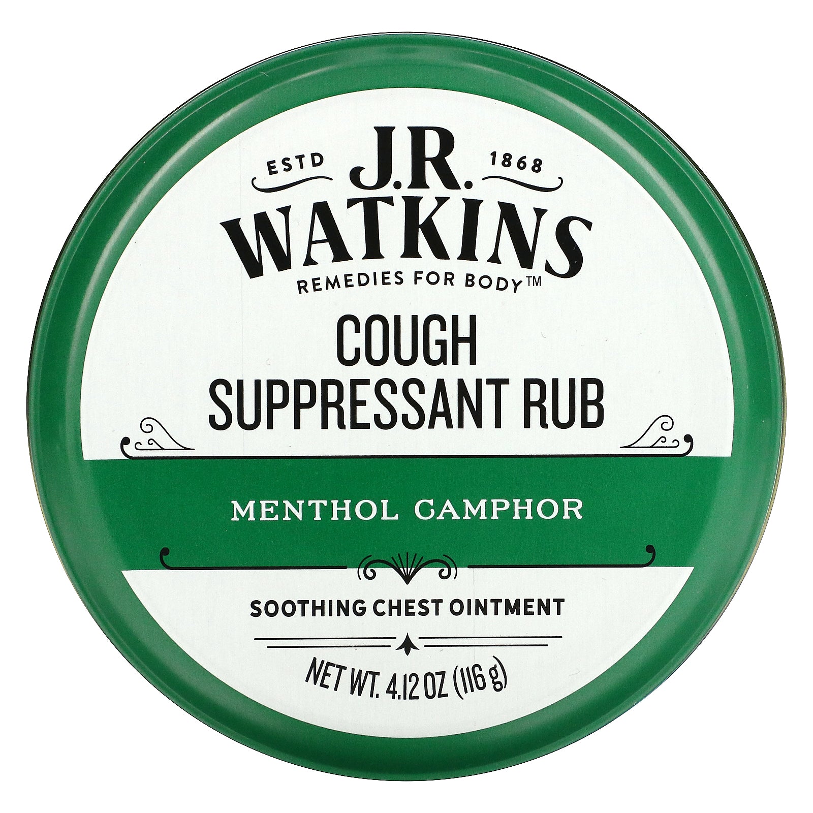 J R Watkins, Cough Suppressant Rub, Menthol Camphor,  4.12 oz (116 g)