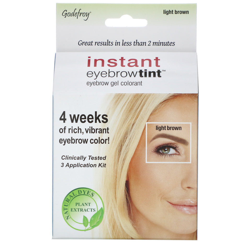 Godefroy, Instant Eyebrow Tint, Light Brown, 3 Application Kit