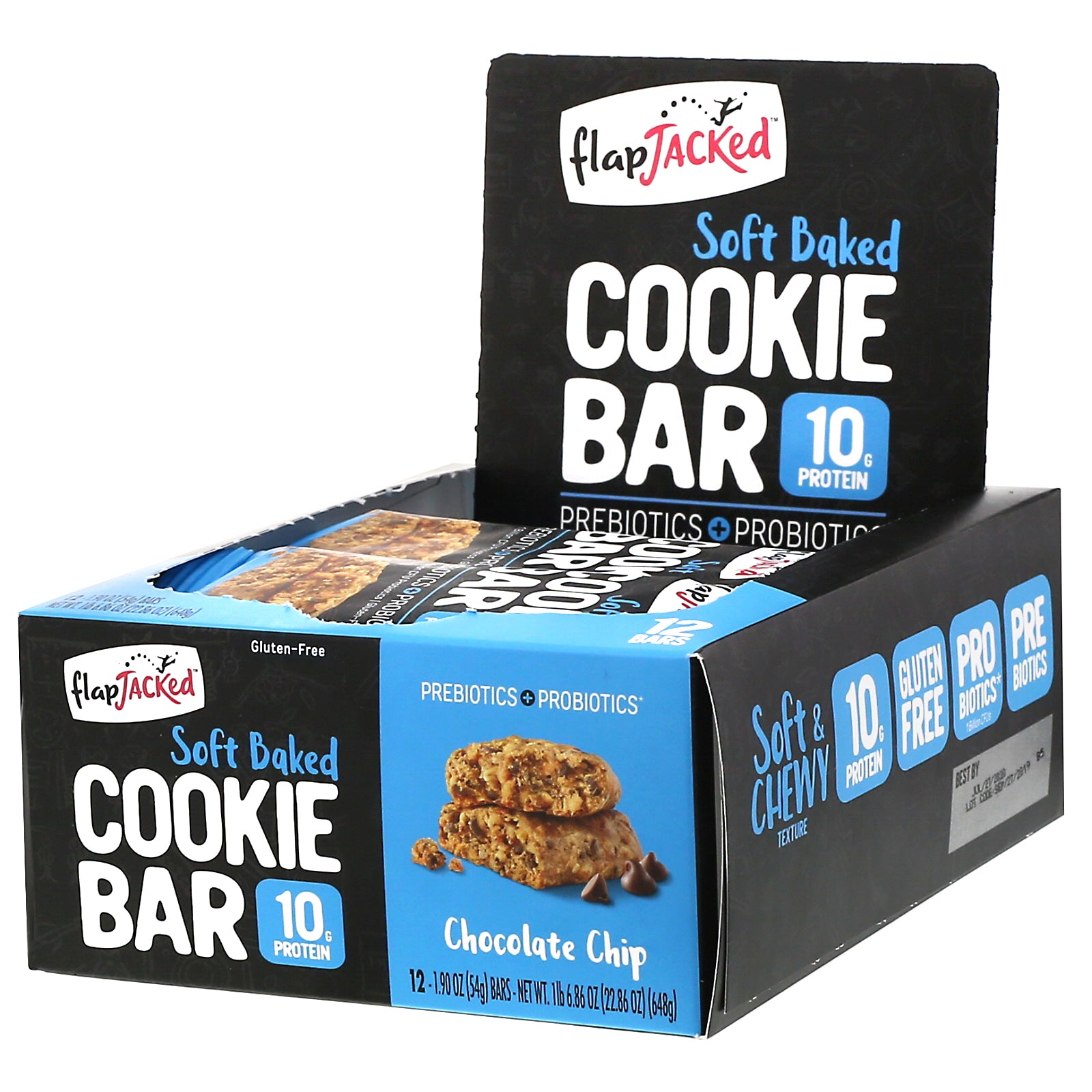 FlapJacked, Soft Baked Cookie Bar, Chocolate Chip, 12 Bars, 1.90 oz (54 g) Each