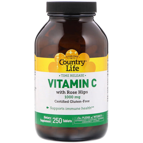 Country Life, Time Release Vitamin C with Rose Hips, 1,000 mg, 250 Tablets