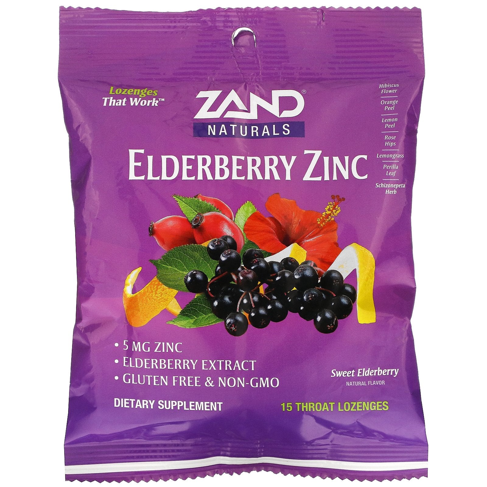 Zand, Elderberry Zinc, Sweet Elderberry, 15 Throat Lozenges