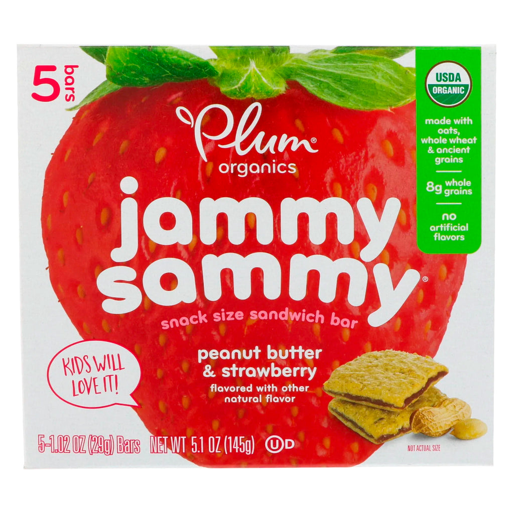 Plum Organics, Jammy Sammy, Peanut Butter & Strawberry, 5 Bars, 1.02 oz (29 g) Each