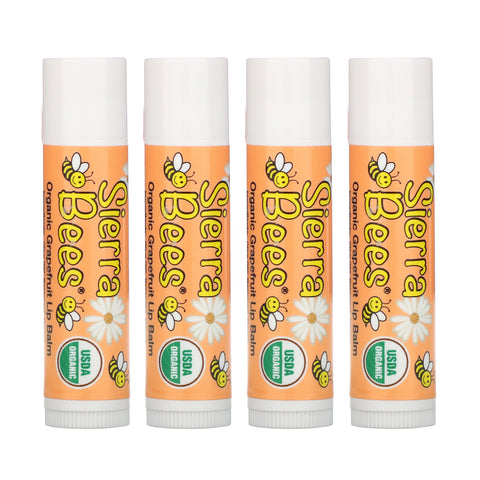 Sierra Bees, Organic Lip Balms, Grapefruit, 4 Pack, .15 oz (4.25 g) Each