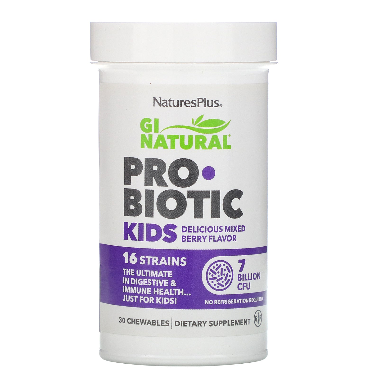 Nature's Plus, GI Natural Probiotic Kids, Delicious Mixed Berry Flavor, 7 Billion CFU, 30 Chewables