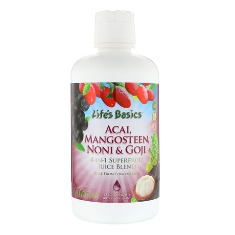 LifeTime Vitamins, Life's Basics, 4-In-1 Superfruit Juice Blend, Acai, Mangosteen, Noni & Goji, 32 fl oz (946 ml)