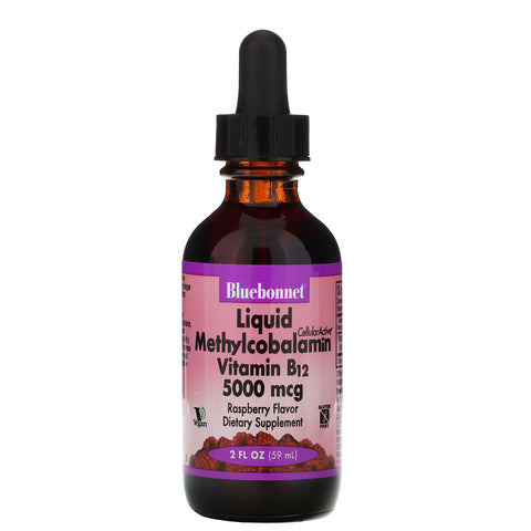 Bluebonnet Nutrition, Liquid Methylcobalamin Vitamin B12, Natural Raspberry Flavor, 5000 mcg, 2 fl oz (59 ml)