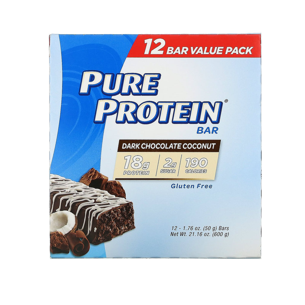 Pure Protein, Dark Chocolate Coconut Bar, 12 Bars, 1.76 oz (50 g) Each