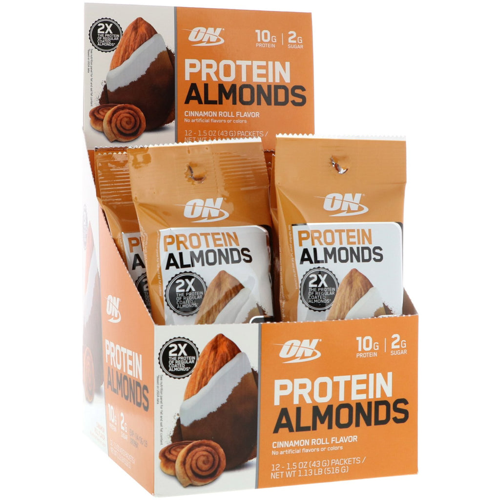 Optimum Nutrition, Protein Almonds, Cinnamon Roll, 12 Packets, 1.5 oz (43 g) Each