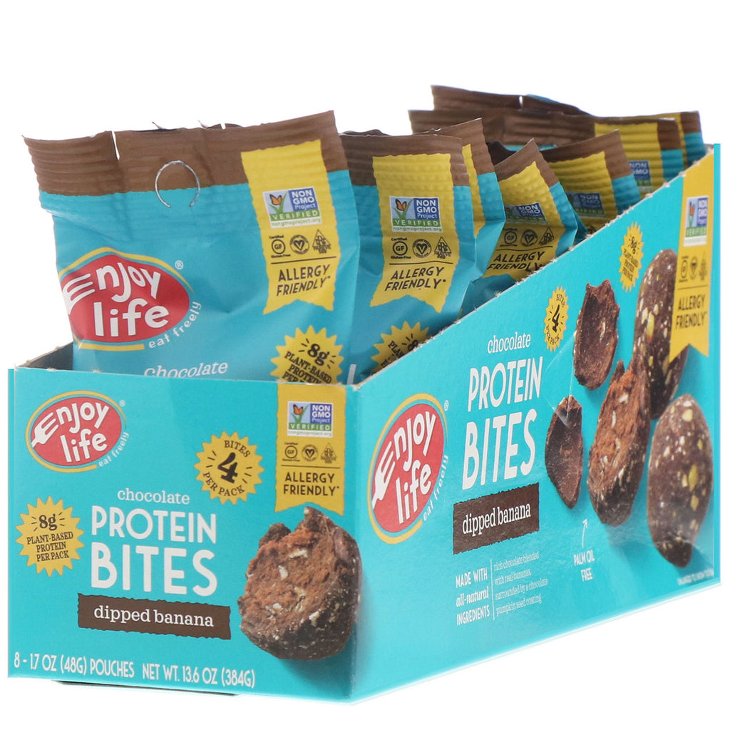 Enjoy Life Foods, Chocolate Protein Bites, Dipped Banana, 8 Pouches, 1.7 oz (48 g) Each