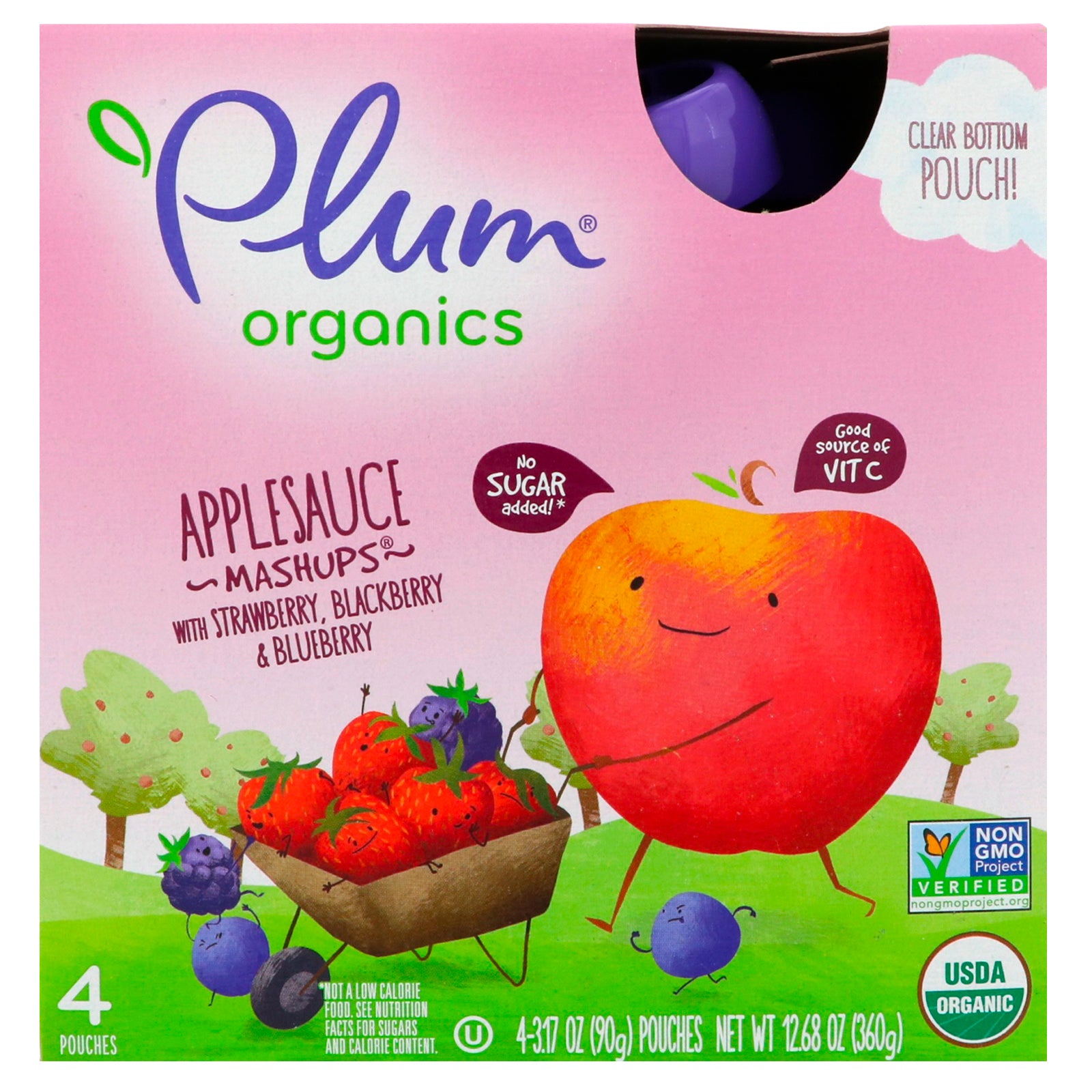 Plum Organics, Organic Applesauce Mashups with Strawberry, Blackberry & Blueberry, 4 Pouches, 3.17 oz (90 g) Each