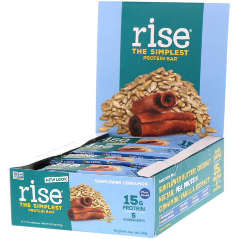 Rise Bar, THE SIMPLEST PROTEIN BAR, Sunflower Cinnamon, 12 Bars, 2.1 oz (60 g) Each