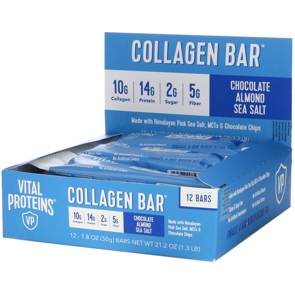 Vital Proteins, Collagen Bar, Chocolate Almond Sea Salt, 12 Bars, 1.8 oz (50 g) Each