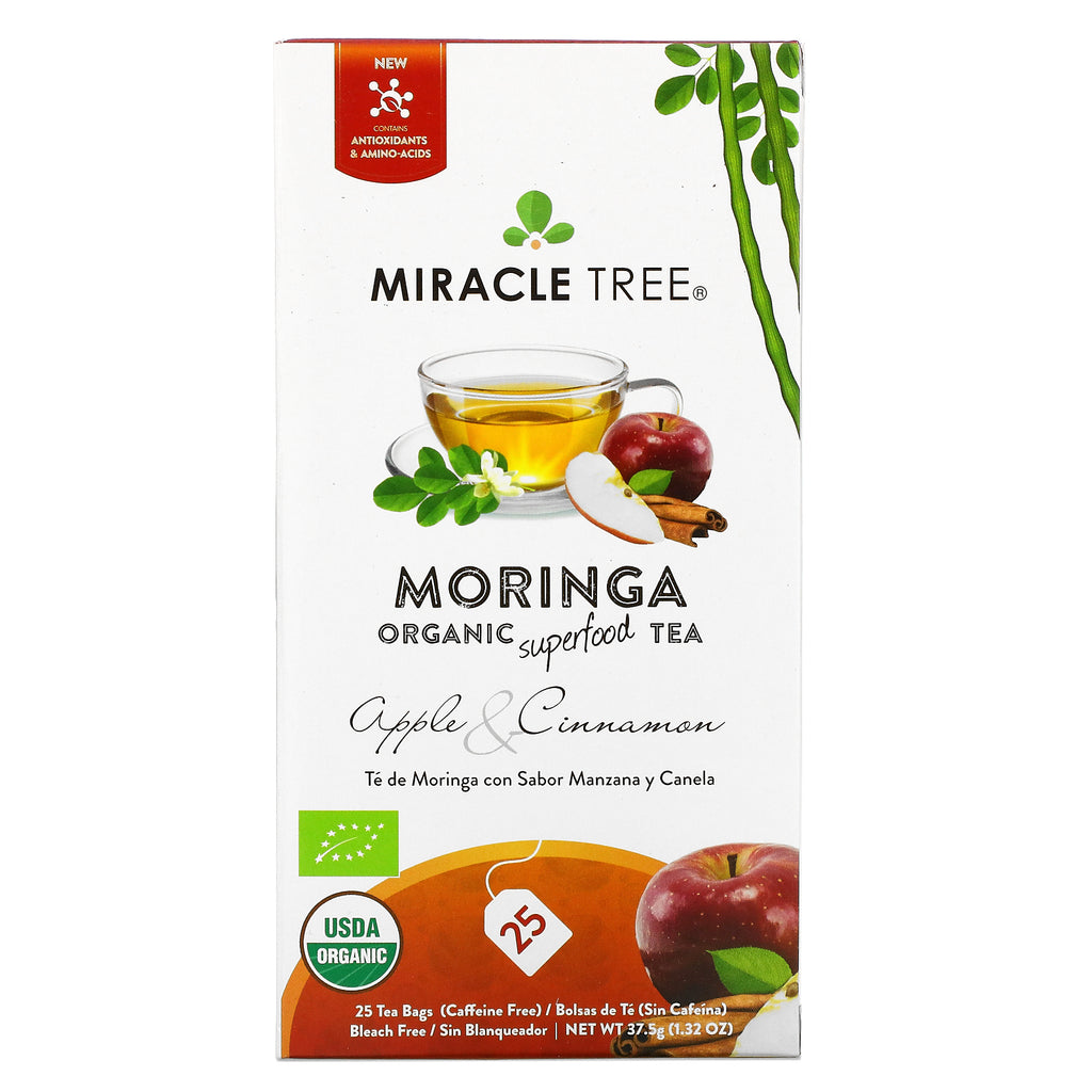 Miracle Tree, Moringa Organic Superfood Tea, Apple & Cinnamon, Caffeine Free, 25 Tea Bags, 1.32 oz (37.5 g)