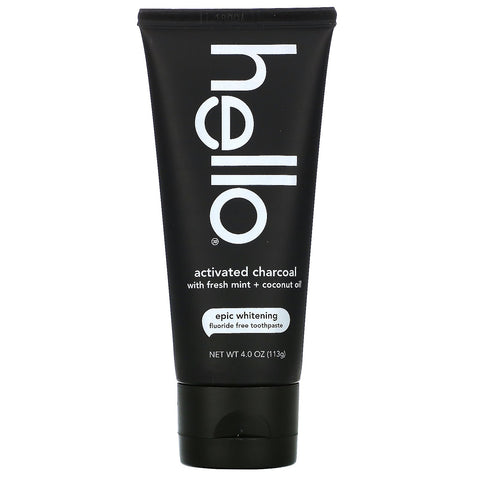 Hello, Fluoride Free Whitening Toothpaste, Activated Charcoal, With Fresh Mint & Coconut Oil, 4 oz (113 g)