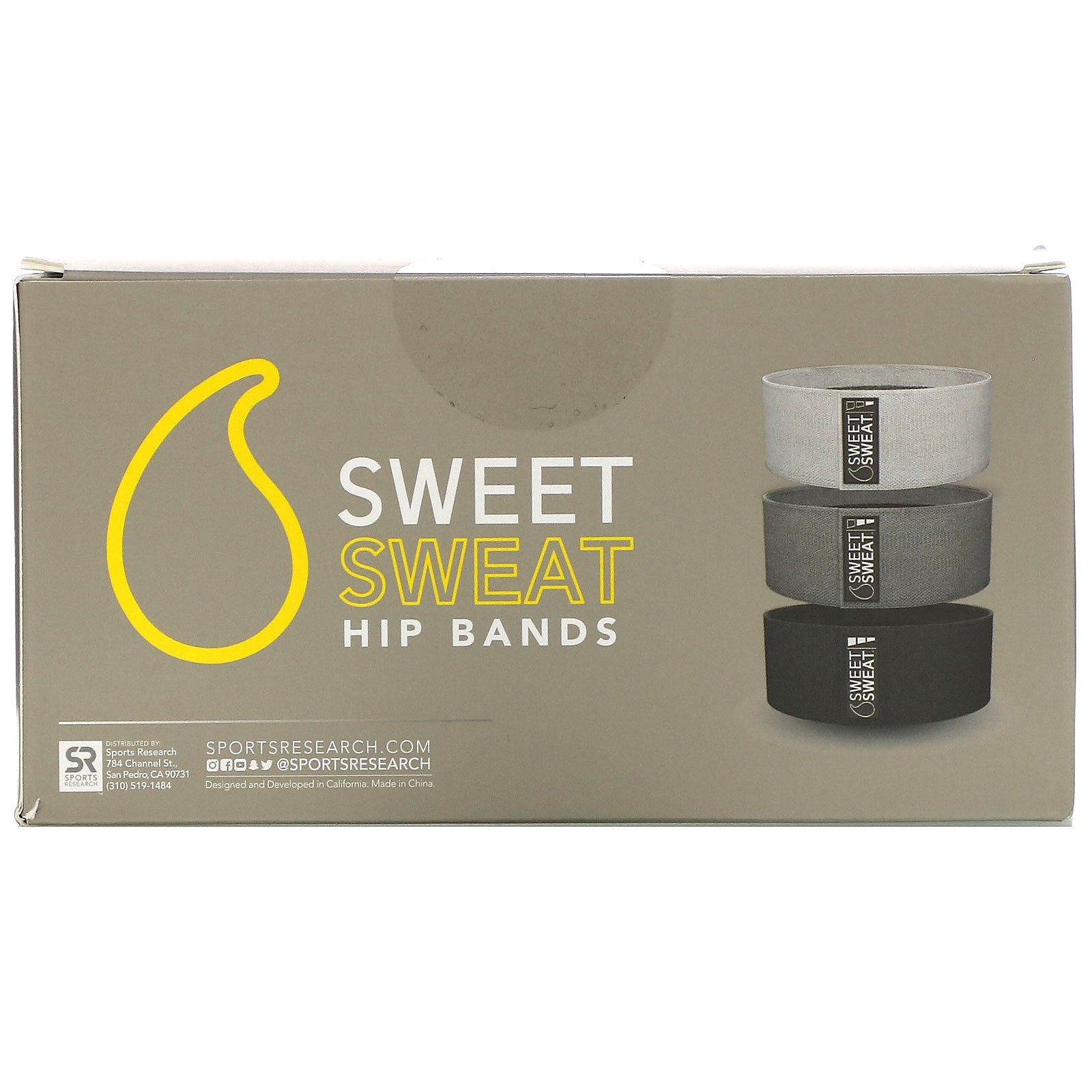 Sports Research, Sweet Sweat Hip Bands, Gray, 3 Bands