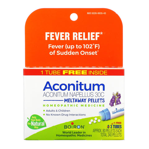 Boiron, Aconitum, Fever Relief, Meltaway Pellets, 30C, 3 Tubes, 80 Pellets Each