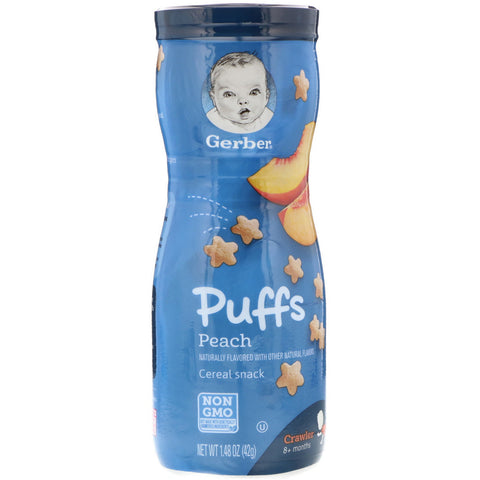 Gerber, Puffs Cereal Snack, 8+ Months, Peach, Crawler, 1.48 oz (42 g)