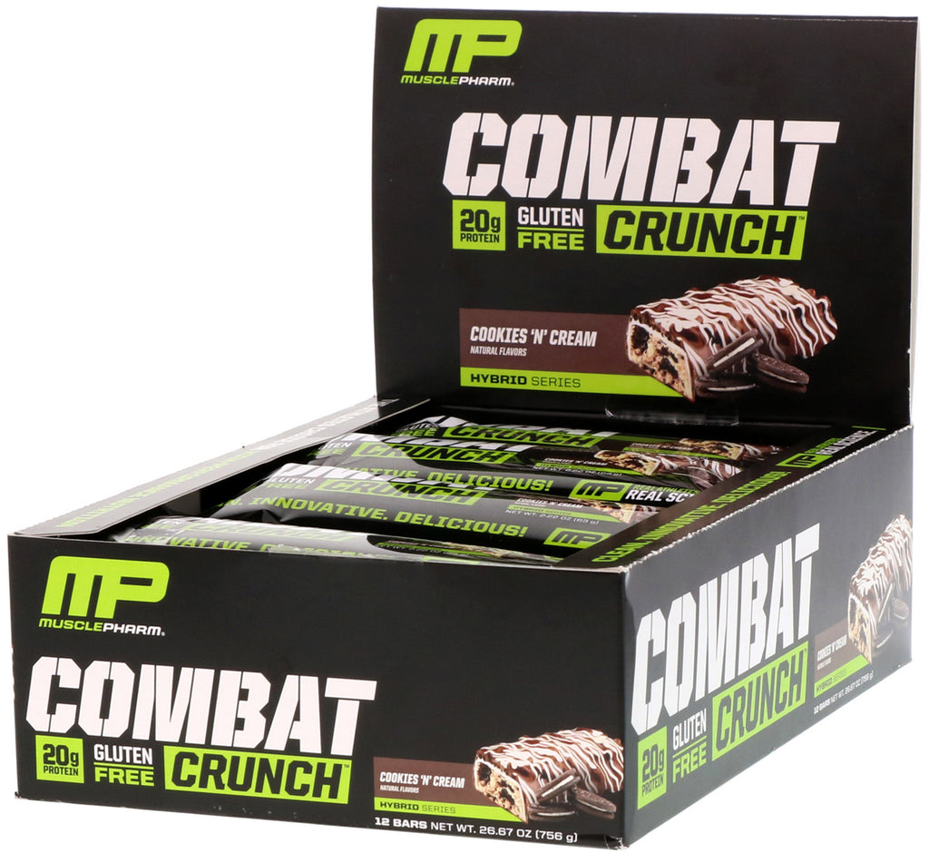 MusclePharm, Combat Crunch, Cookies 'N' Cream, 12 Bars, 2.22 oz oz (63 g) Each