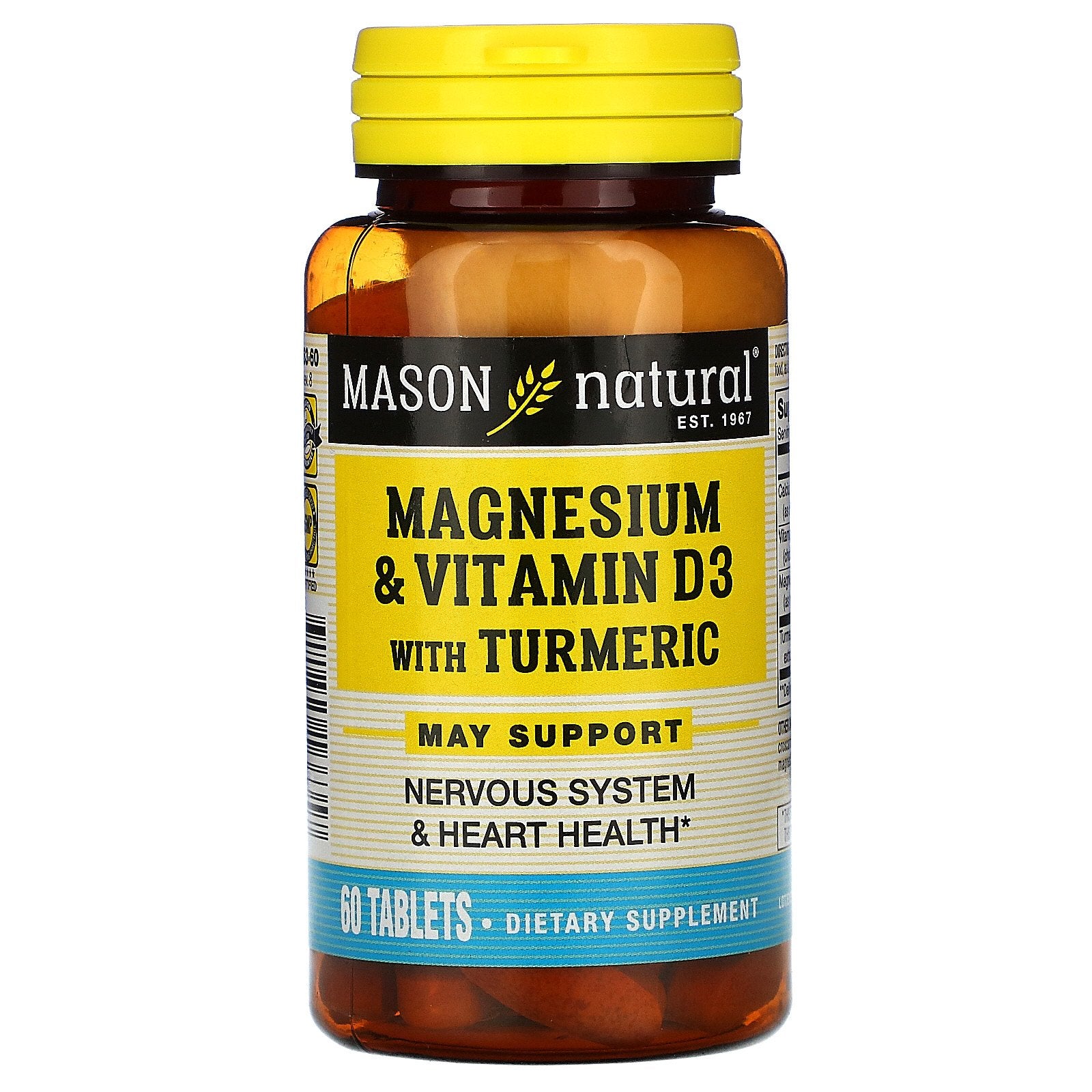 Mason Natural, Magnesium & Vitamin D3 with Turmeric, 60 Tablets