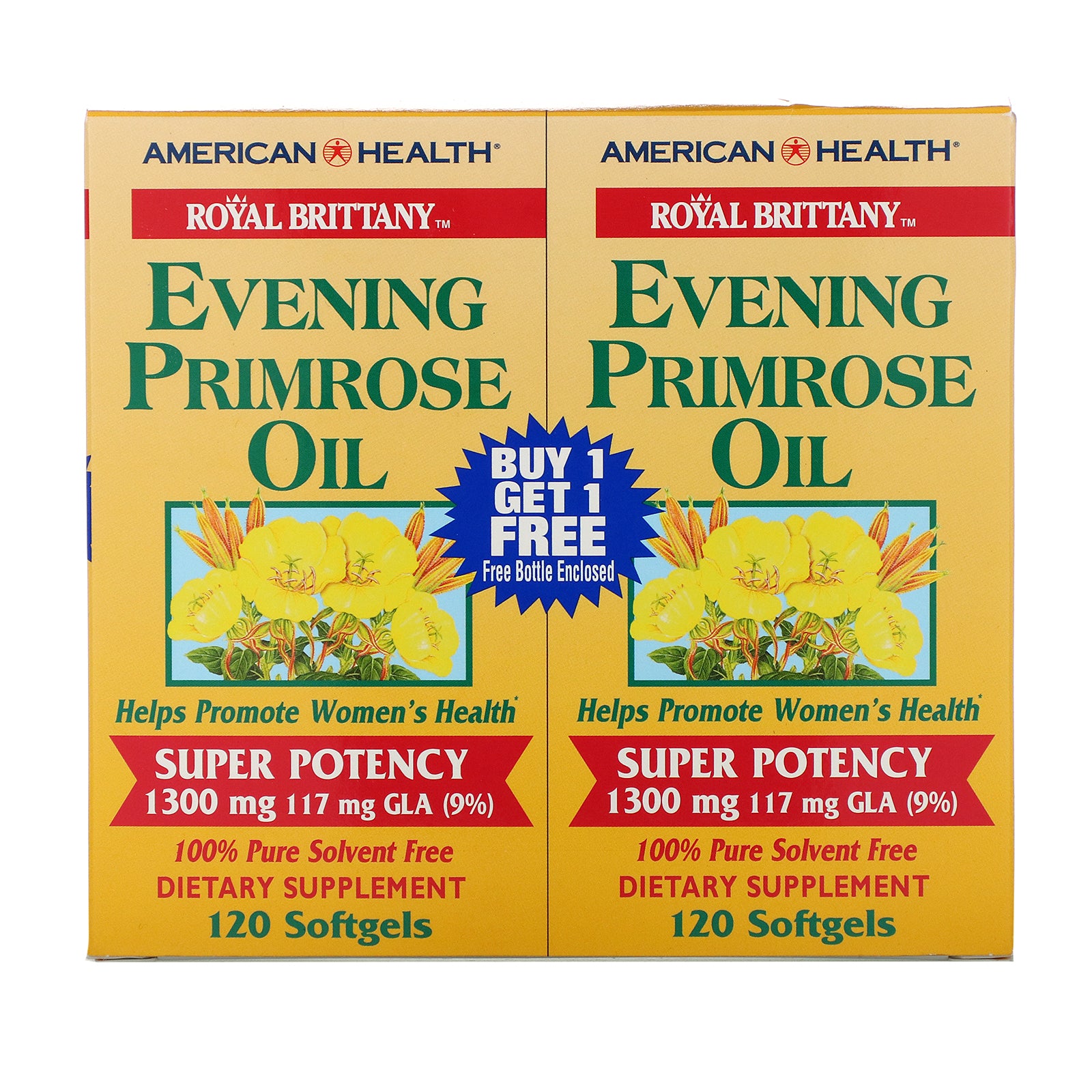 American Health, Royal Brittany, Evening Primrose Oil, 1300 mg, 2 Bottles, 120 Softgels Each