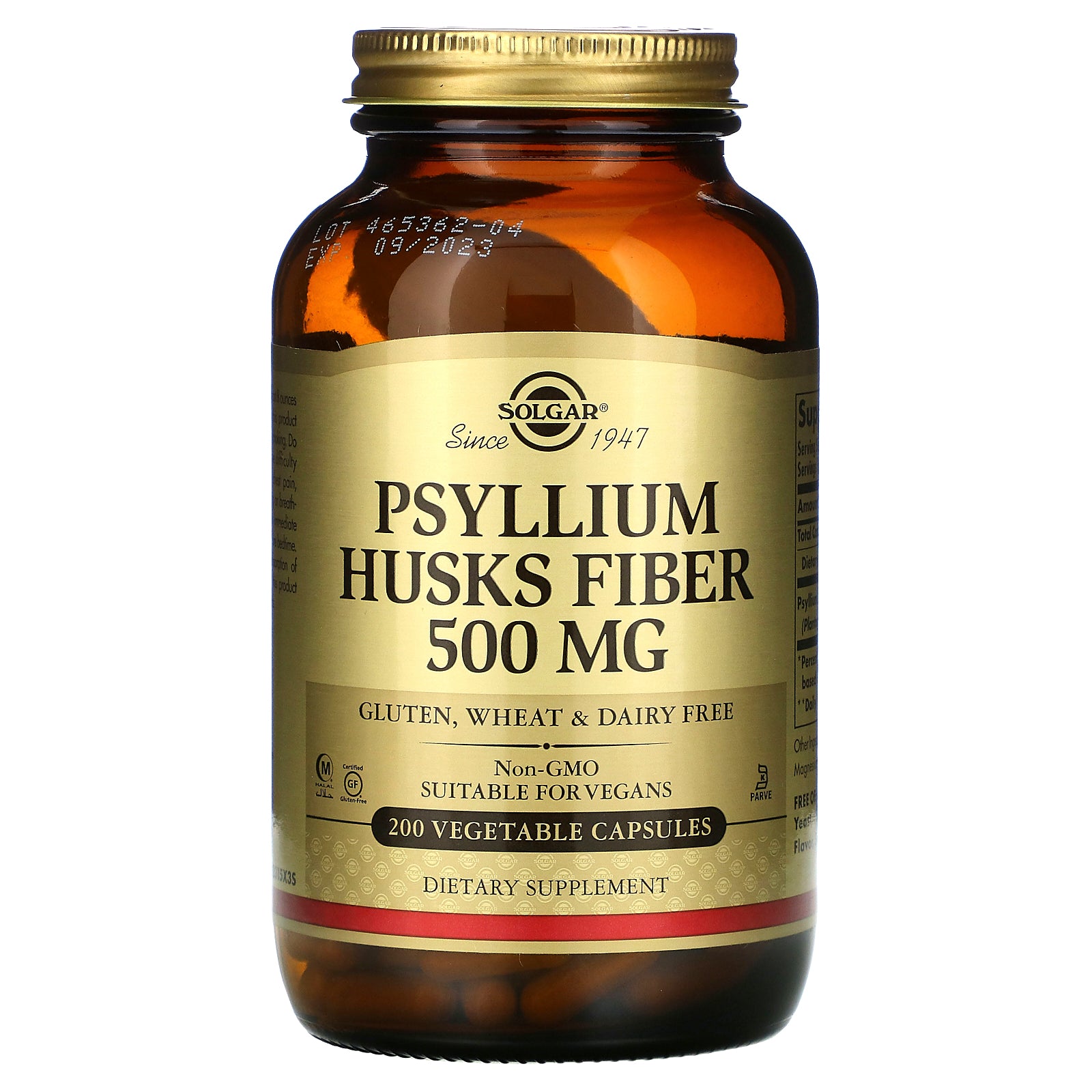 Solgar, Psyllium Husks Fiber, 500 mg, 200 Vegetable Capsules