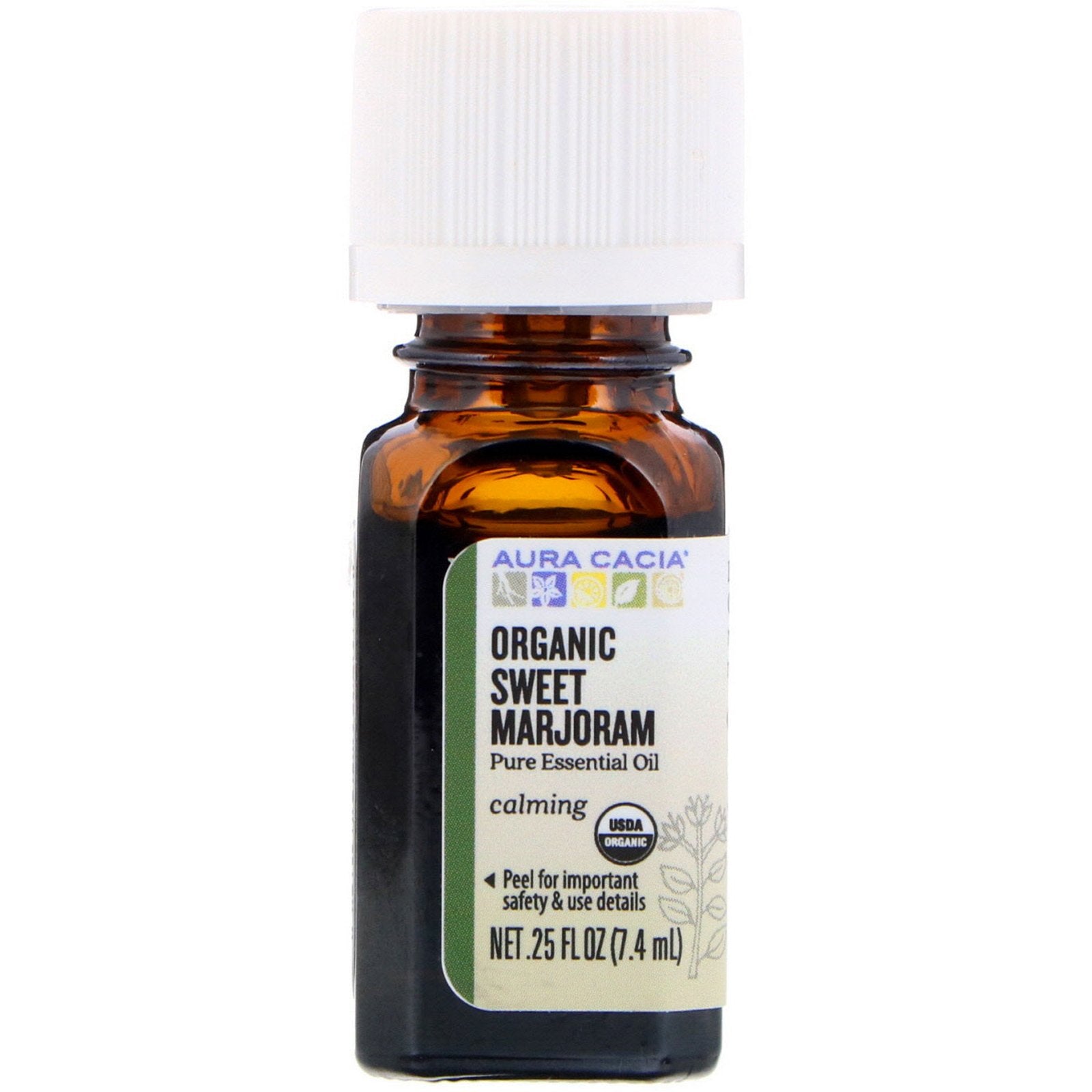 Aura Cacia, Pure Essential Oil, Organic Sweet Marjoram, 0.25 fl oz (7.4 ml)