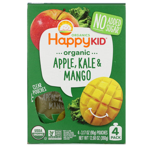 Happy Family Organics, Happy Kid, Organic Apple, Kale & Mango, 4 Pouches, 3.17 oz (90 g) Each