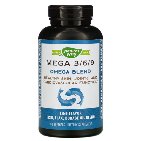 Nature's Way, Mega 3/6/9, Omega Blend, Lime Flavor, 180 Softgels