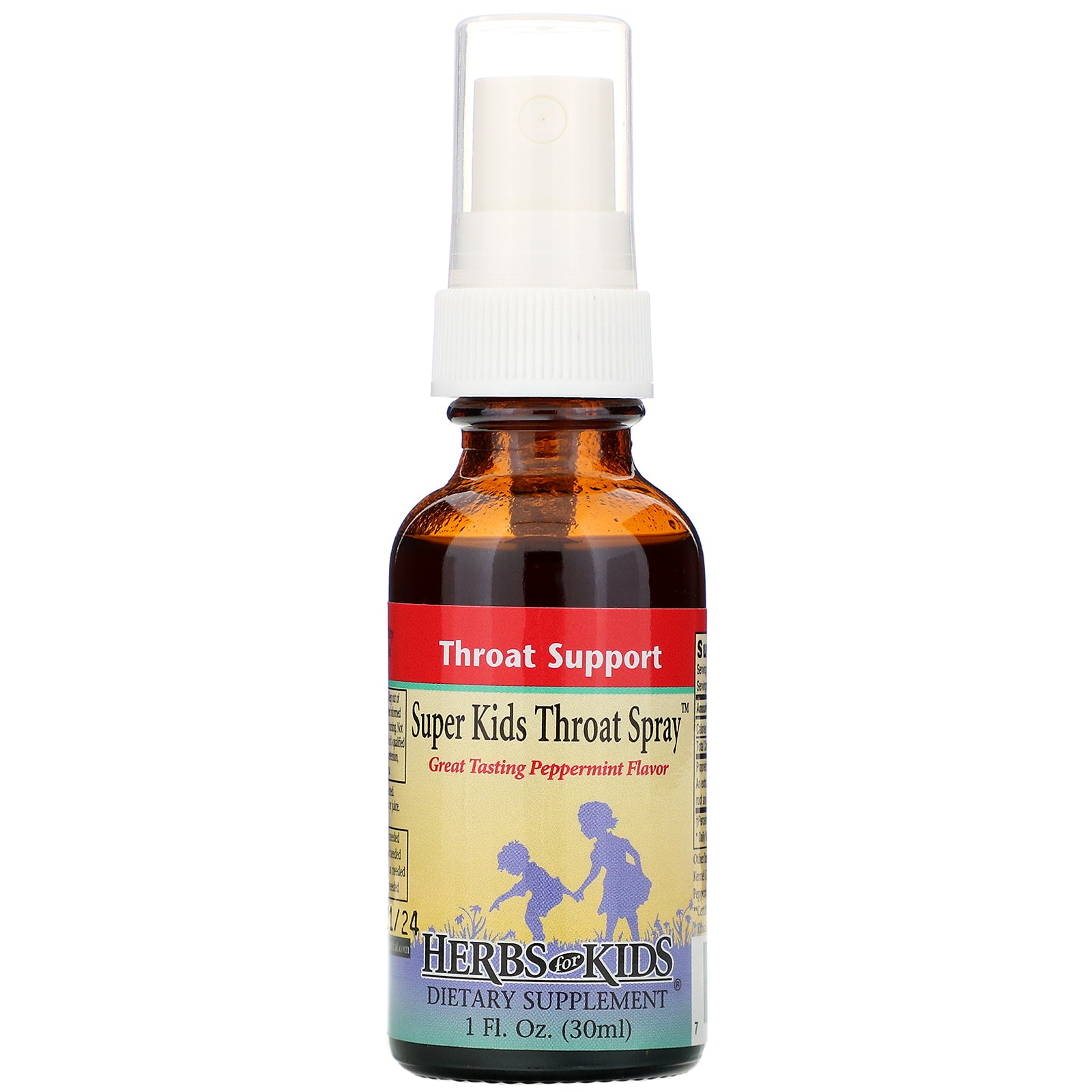 Herbs for Kids, Super Kids Throat Spray, Peppermint Flavor, 1 fl oz (30 ml)