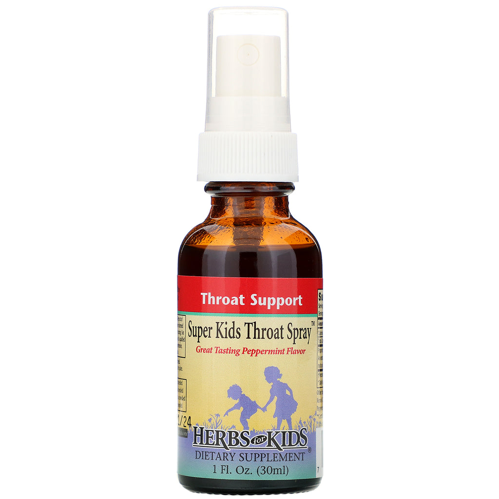 Herbs for Kids, Super Kids Throat Spray, Peppermint Flavor, 1 fl oz (30 ml)