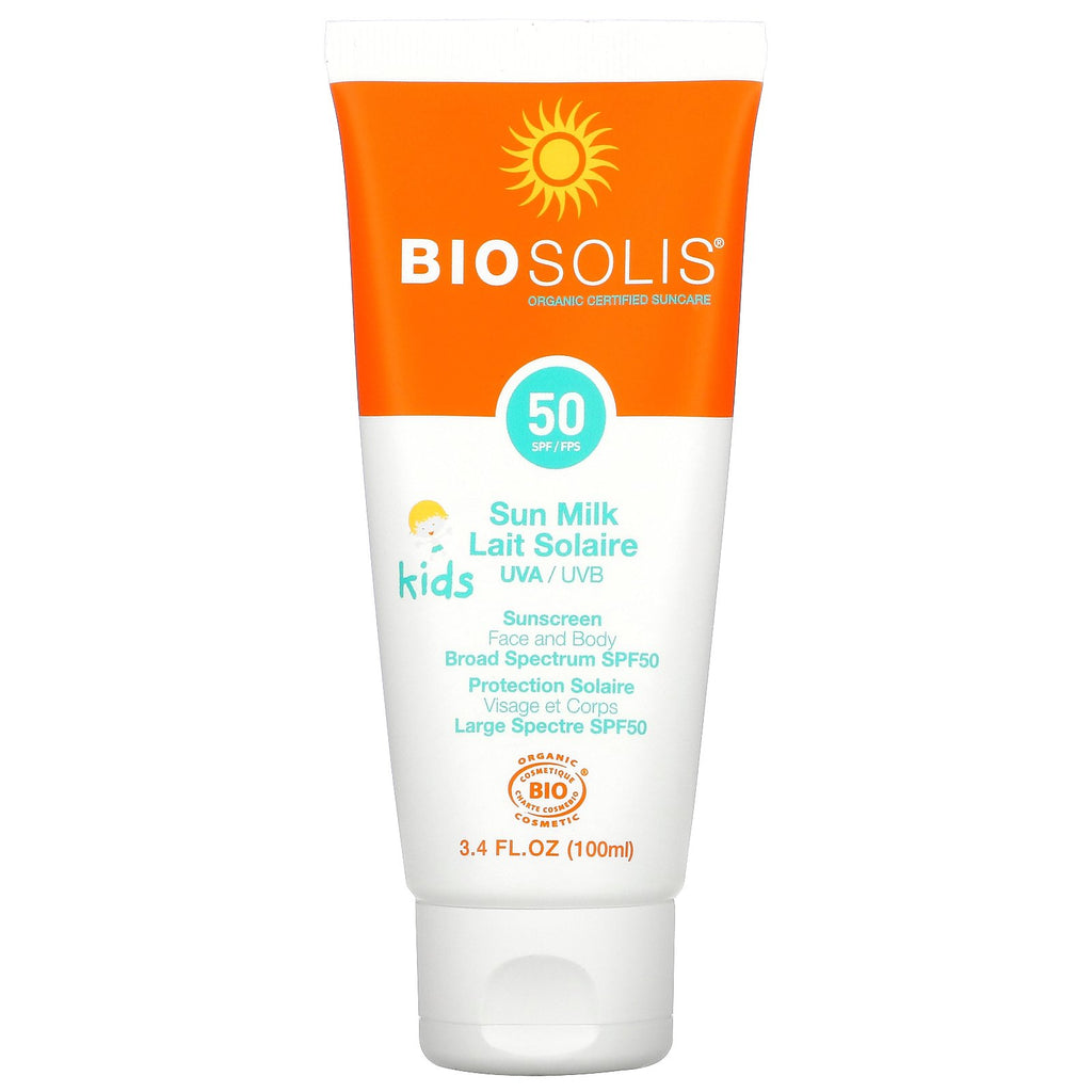 Biosolis, Sun Milk, Kids Sunscreen, SPF 50, 3.4 fl oz (100 ml)