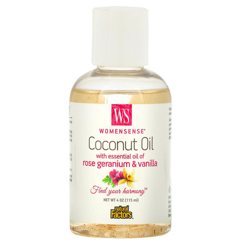 Natural Factors, WomenSense, Coconut Oil with Essential Oil of Rose Geranium & Vanilla, 4 oz (115 ml)