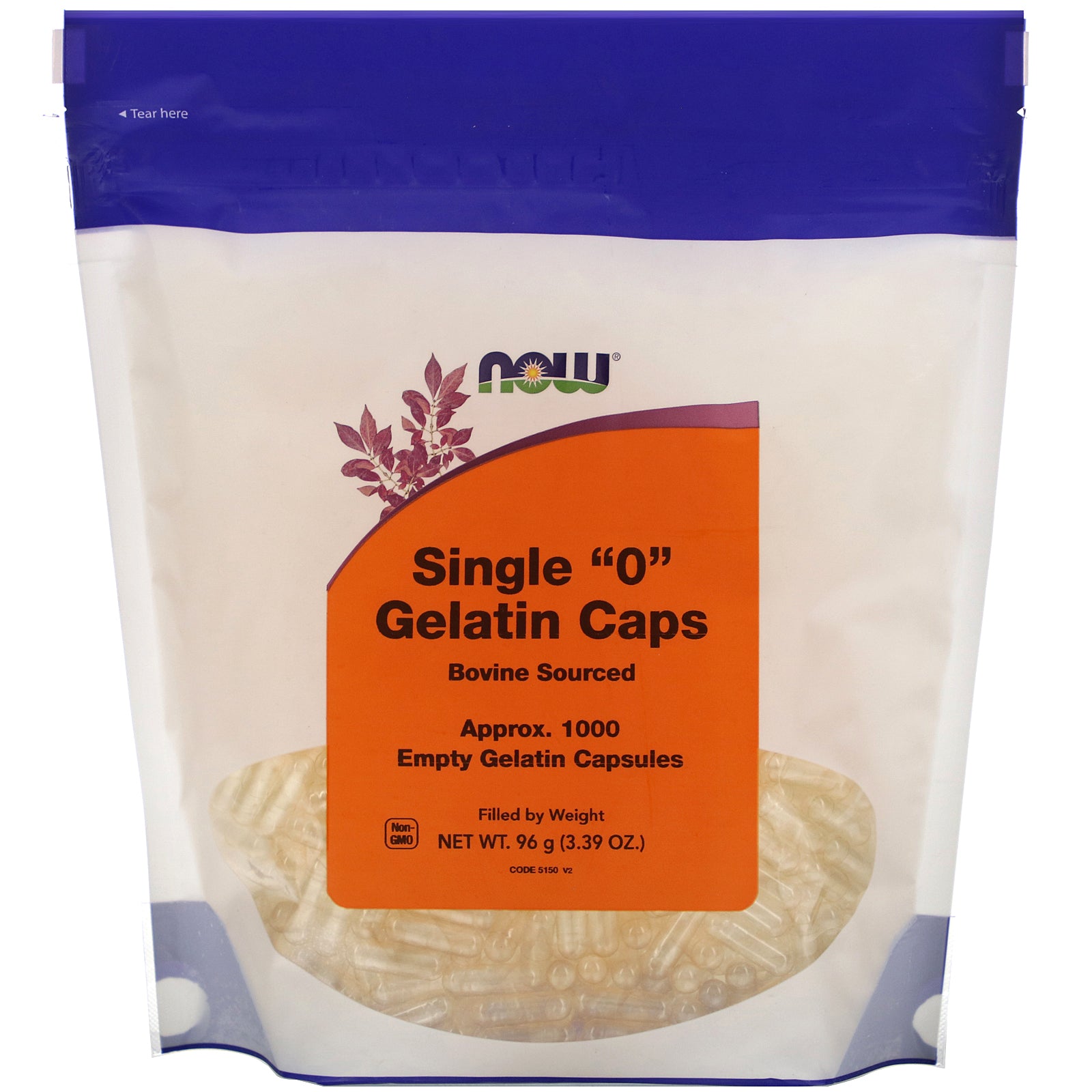 Now Foods, Single "0" Gelatin Caps, Approx. 1,000 Empty Gelatin Capsules