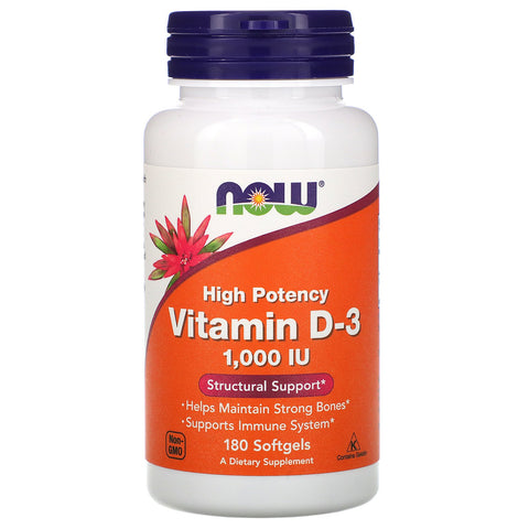 Now Foods, Vitamin D-3 High Potency, 25 mcg (1,000 IU), 180 Softgels