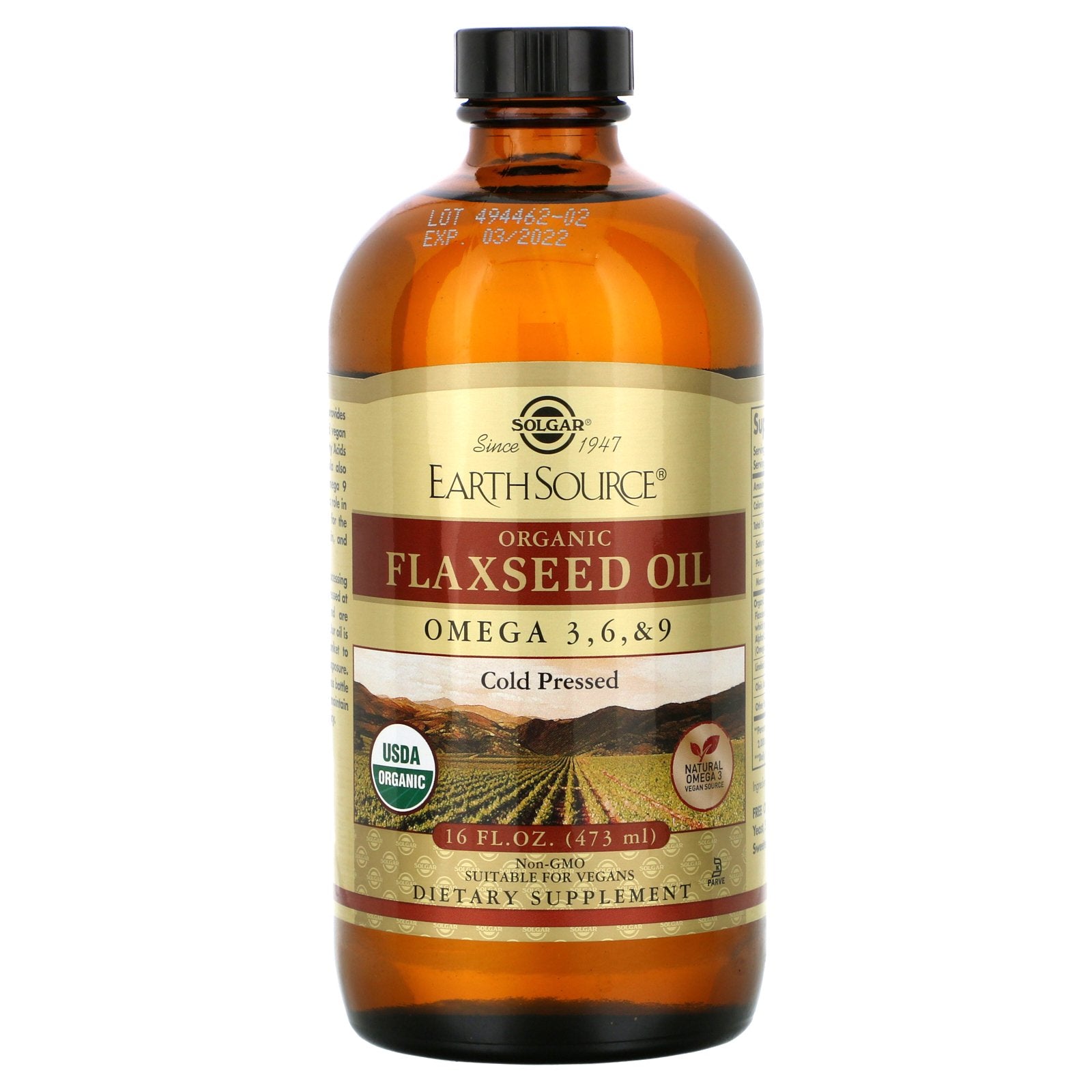 Solgar, Earth Source, Organic Flaxseed Oil, 16 fl oz (473 ml)