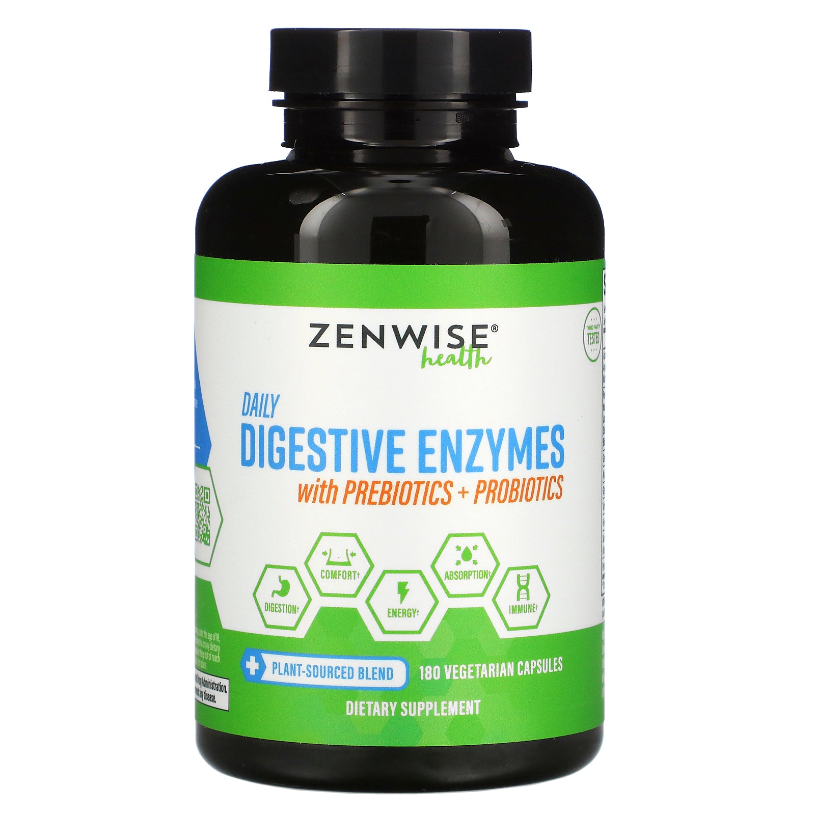 Zenwise Health, Daily Digestive Enzymes with Prebiotics + Probiotics, 180 Vegetarian Capsules