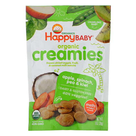 Happy Family Organics, Organic Creamies, Freeze-Dried Veggie, Fruit & Coconut Milk Snacks, Apple, Spinach, Pea & Kiwi, 1 oz (28 g)