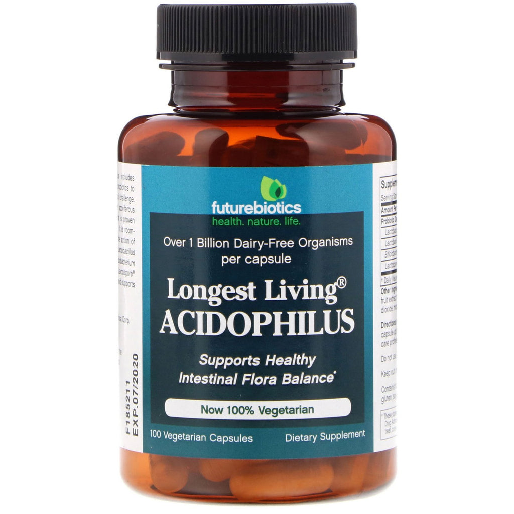 FutureBiotics, Longest Living Acidophilus, 100 Vegetarian Capsules